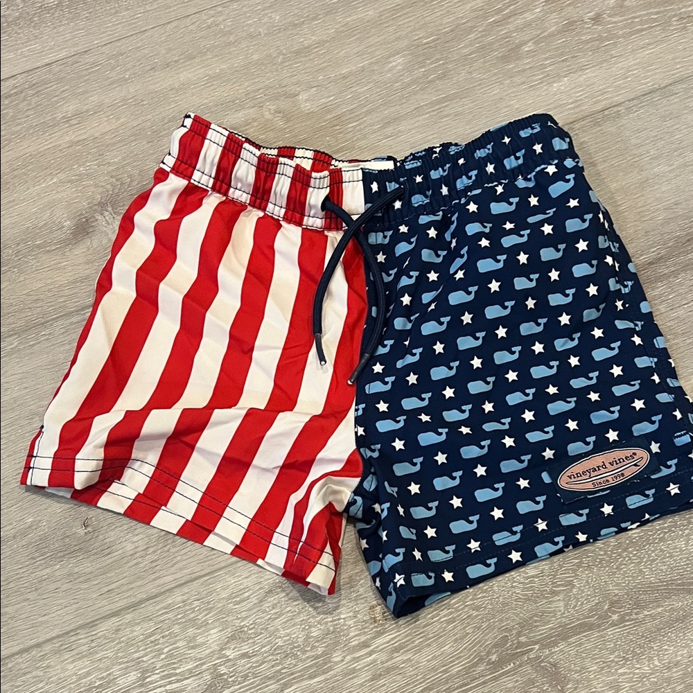 Vineyard Vines Kids Striped Red and Starry Blue Shorts